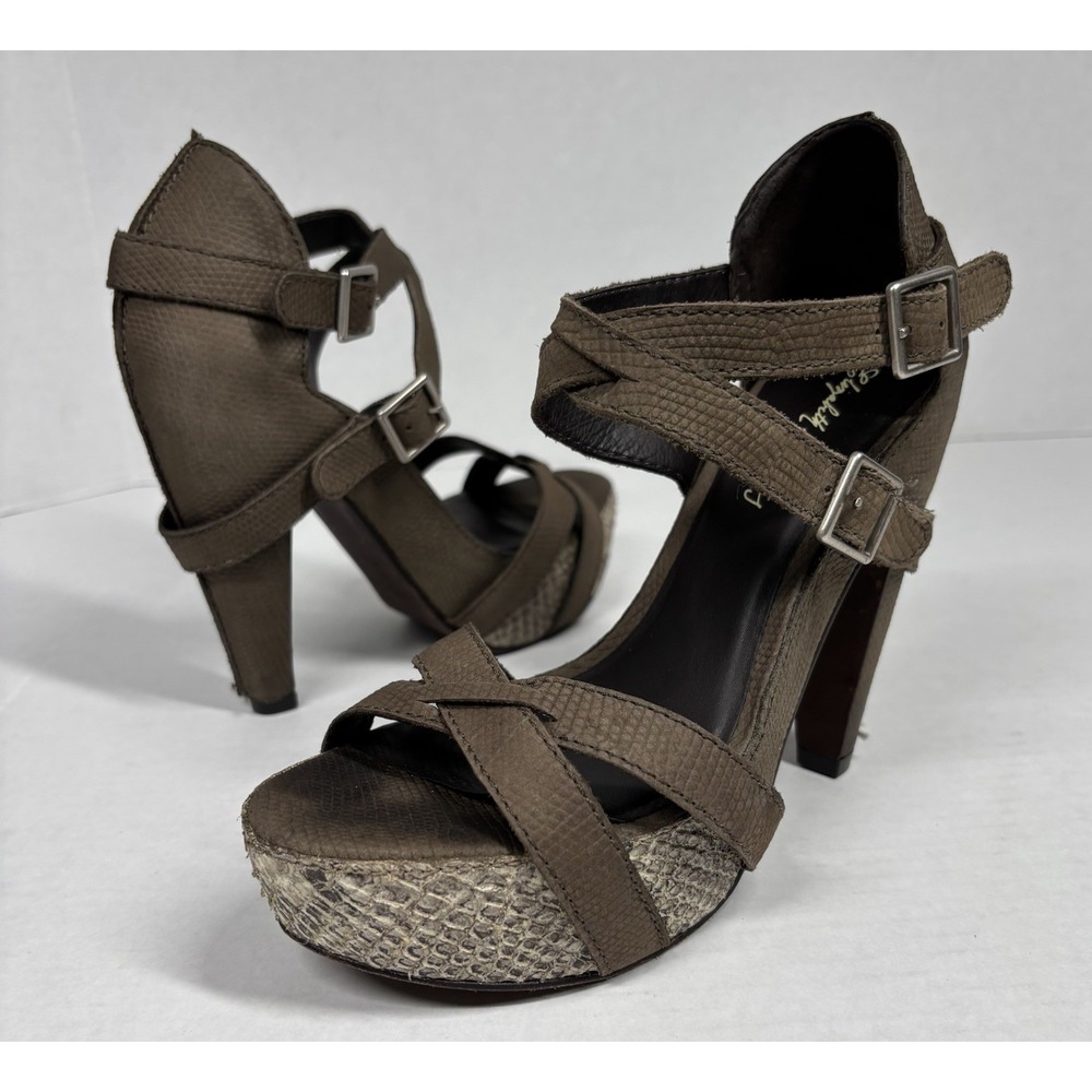 Elizabeth & James Mocha Leather Snake Ankle Strap Platform Heels Y2K 6.5B Summer